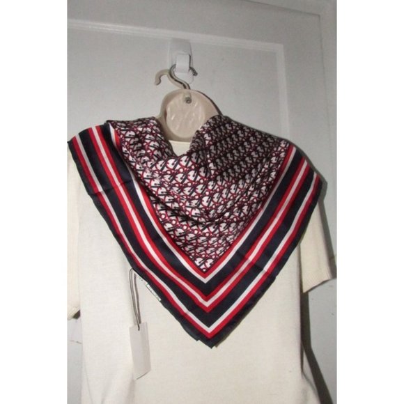 DIOR Red White Navy Trotter Print Logo Silk Scarf - Picture 3 of 9
